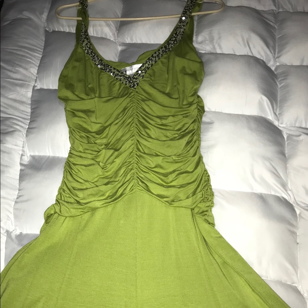Newport News Green Ruched Green Dress w/ Sequins
